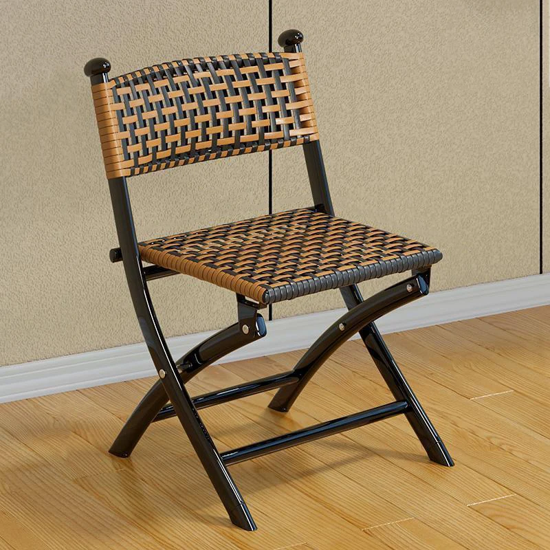 Contemporary Simplicity Curved Iron PE Rattan Foldable Weaving Stackable Chair Backrest Armless For Living Room