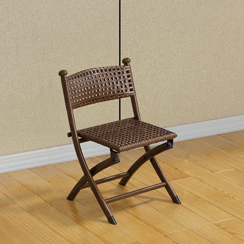 Contemporary Simplicity Curved Iron PE Rattan Foldable Weaving Stackable Chair Backrest Armless For Living Room