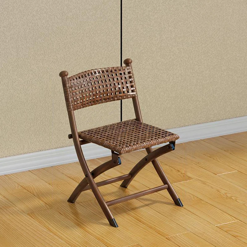 Contemporary Simplicity Curved Iron PE Rattan Foldable Weaving Stackable Chair Backrest Armless For Living Room