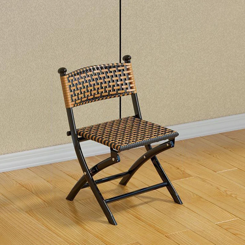 Contemporary Simplicity Curved Iron PE Rattan Foldable Weaving Stackable Chair Backrest Armless For Living Room