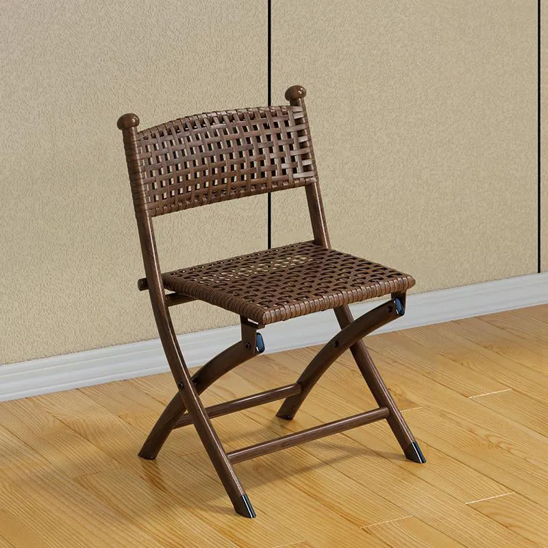Contemporary Simplicity Curved Iron PE Rattan Foldable Weaving Stackable Chair Backrest Armless For Living Room