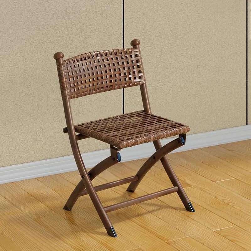 Contemporary Simplicity Curved Iron PE Rattan Foldable Weaving Stackable Chair Backrest Armless For Living Room
