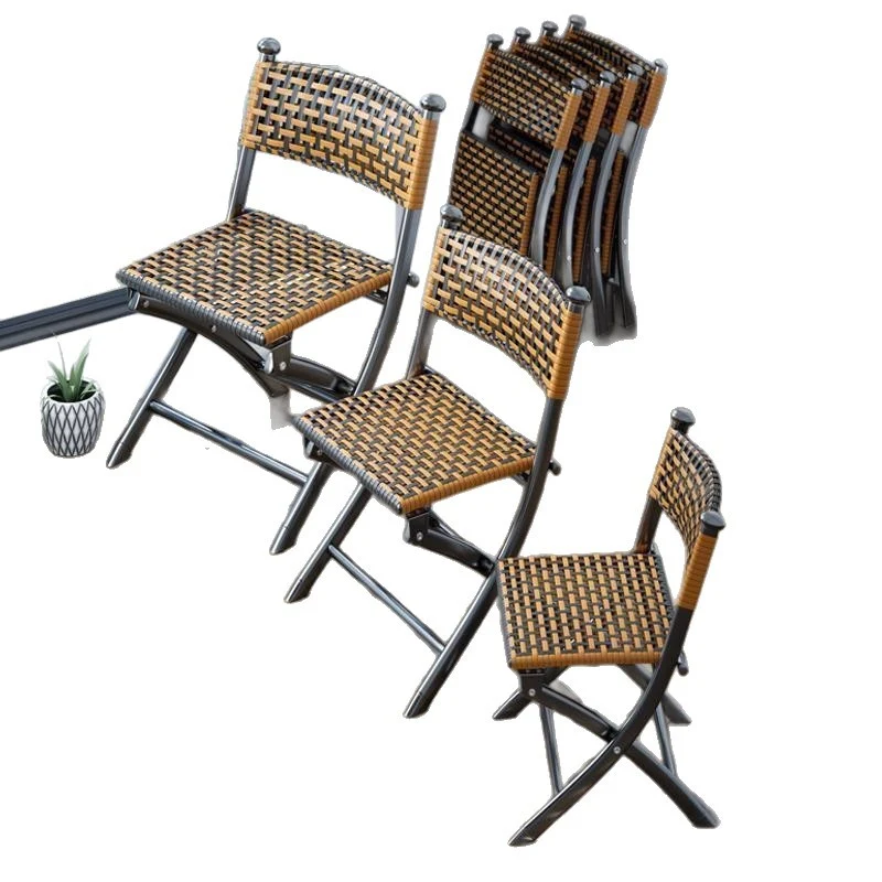 Contemporary Simplicity Curved Iron PE Rattan Foldable Weaving Stackable Chair Backrest Armless For Living Room