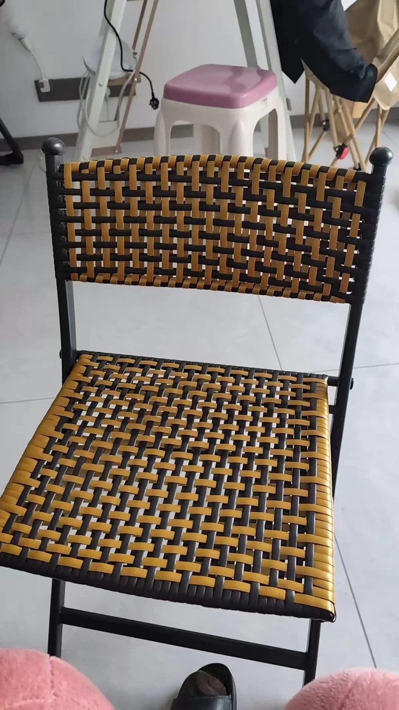 Contemporary Simplicity Curved Iron PE Rattan Foldable Weaving Stackable Chair Backrest Armless For Living Room