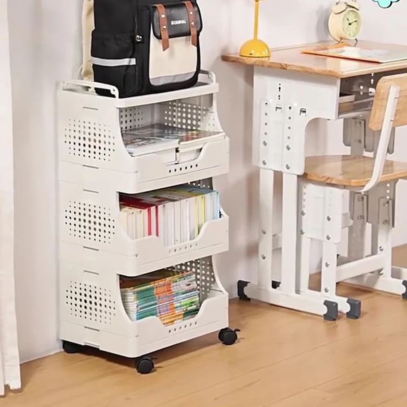 Modern Minimalist Trapezoid Plastic Movable Tiered Storage Bookshelf 3/4/5-Tier For Study