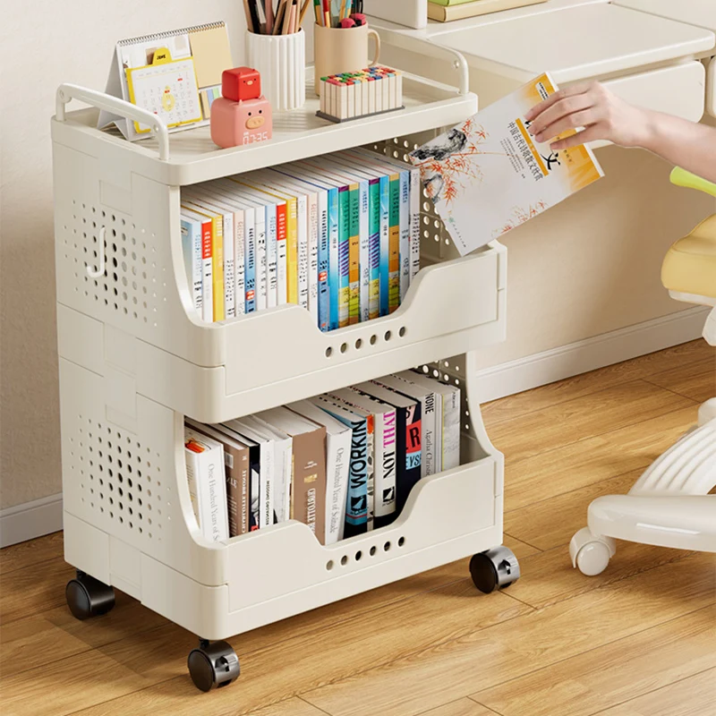 Modern Minimalist Trapezoid Plastic Movable Tiered Storage Bookshelf 3/4/5-Tier For Study