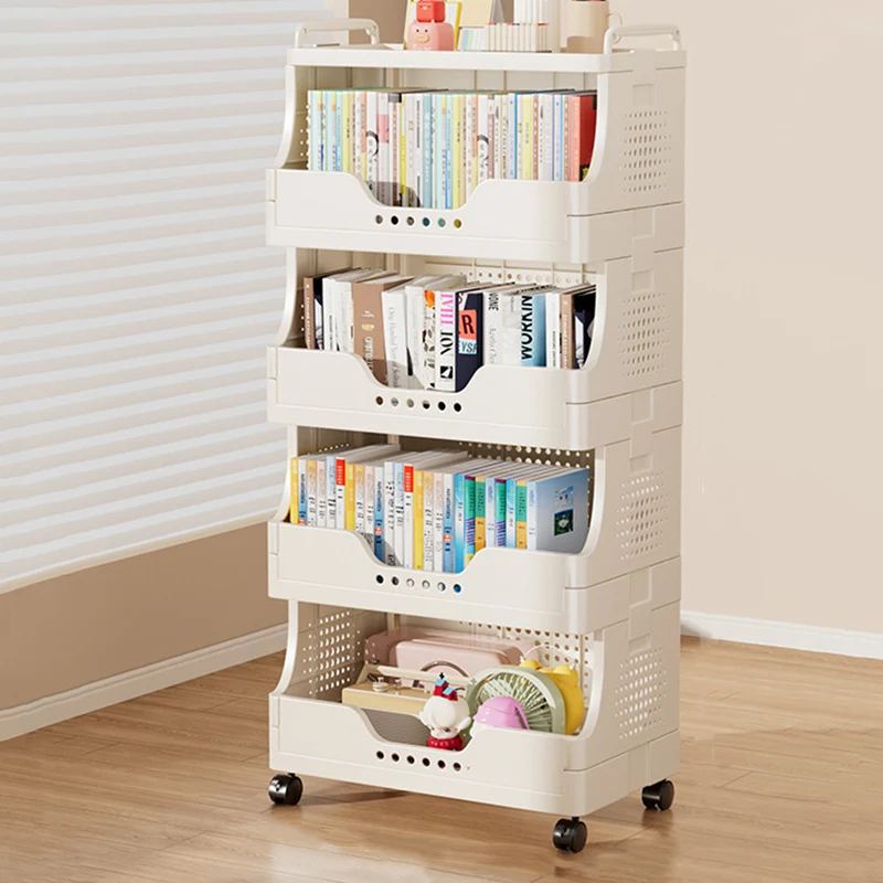 Modern Minimalist Trapezoid Plastic Movable Tiered Storage Bookshelf 3/4/5-Tier For Study