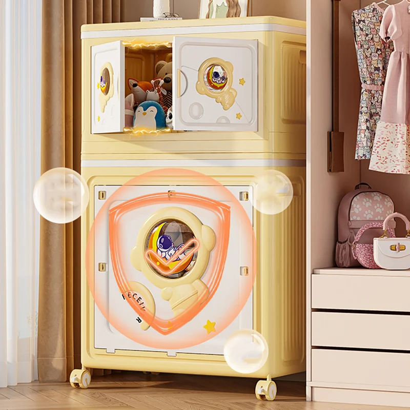 Modern Art Deco Cartoon Astronaut Rectangular PP Plastic Foldable Movable Storage Cabinet 1-Cabinet For Bedroom
