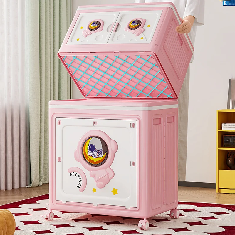 Modern Art Deco Cartoon Astronaut Rectangular PP Plastic Foldable Movable Storage Cabinet 1-Cabinet For Bedroom