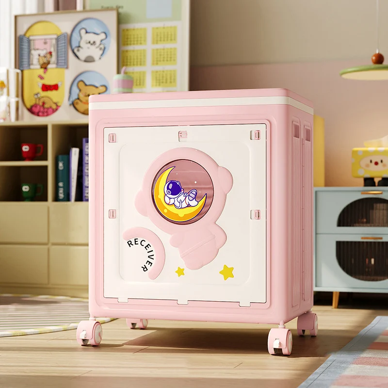 Modern Art Deco Cartoon Astronaut Rectangular PP Plastic Foldable Movable Storage Cabinet 1-Cabinet For Bedroom