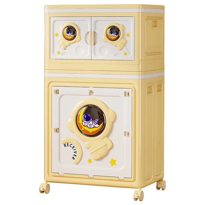Modern Art Deco Cartoon Astronaut Rectangular PP Plastic Foldable Movable Storage Cabinet 1-Cabinet For Bedroom