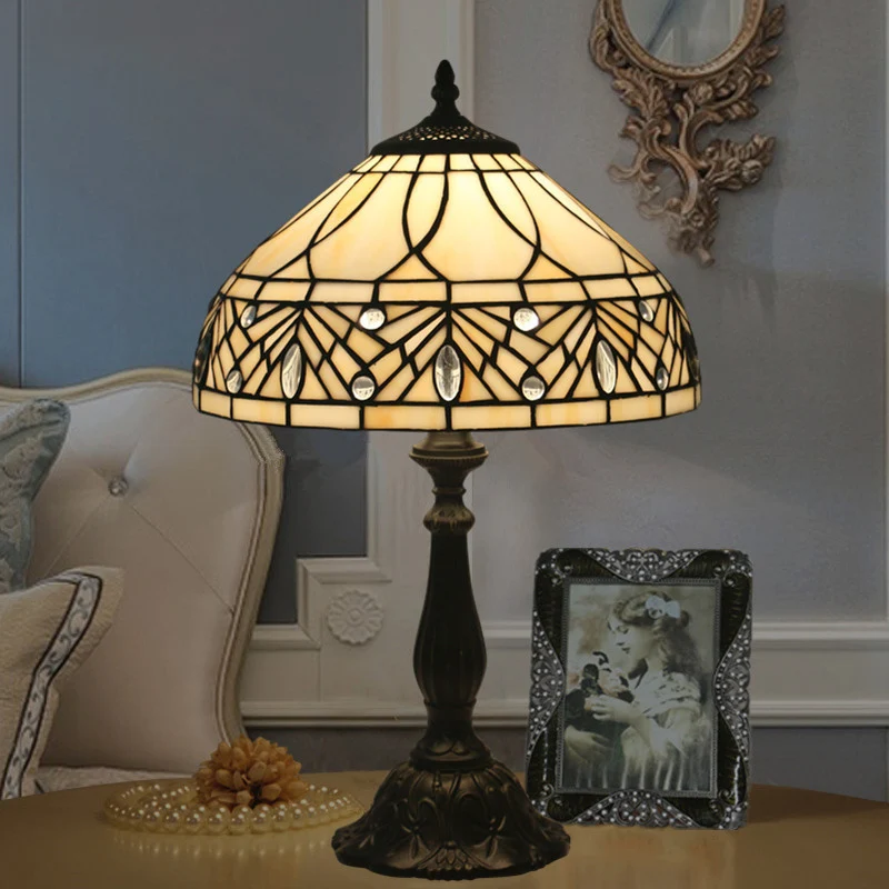 Contemporary Tiffany Resin Metal Glass Umbrella Shape 1-Light Table Lamp For Bedroom
