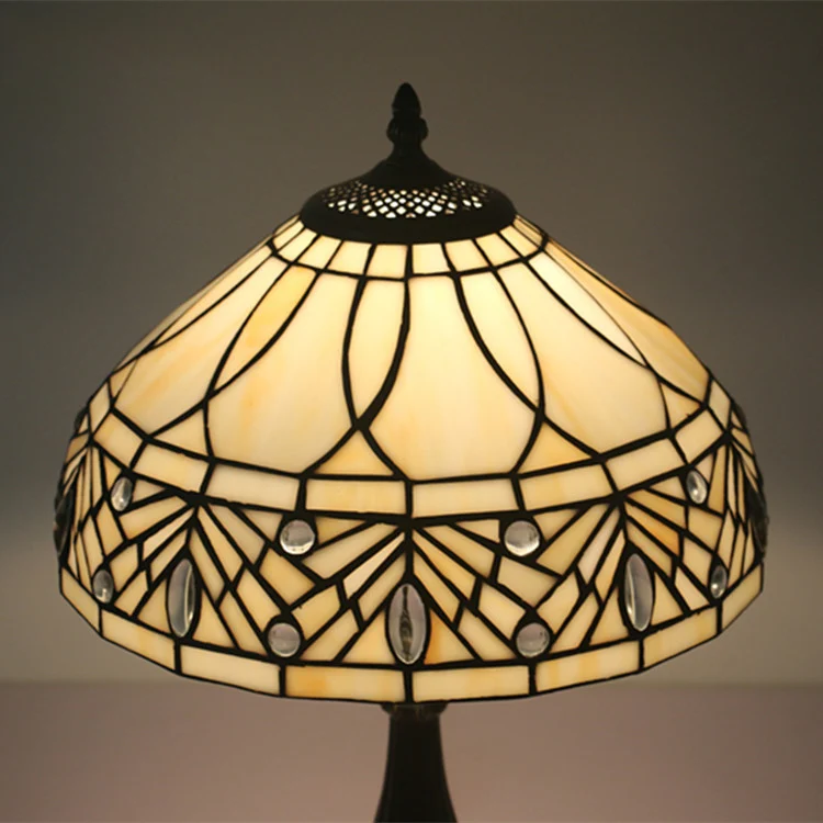 Contemporary Tiffany Resin Metal Glass Umbrella Shape 1-Light Table Lamp For Bedroom