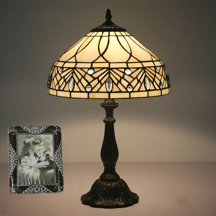 Contemporary Tiffany Resin Metal Glass Umbrella Shape 1-Light Table Lamp For Bedroom