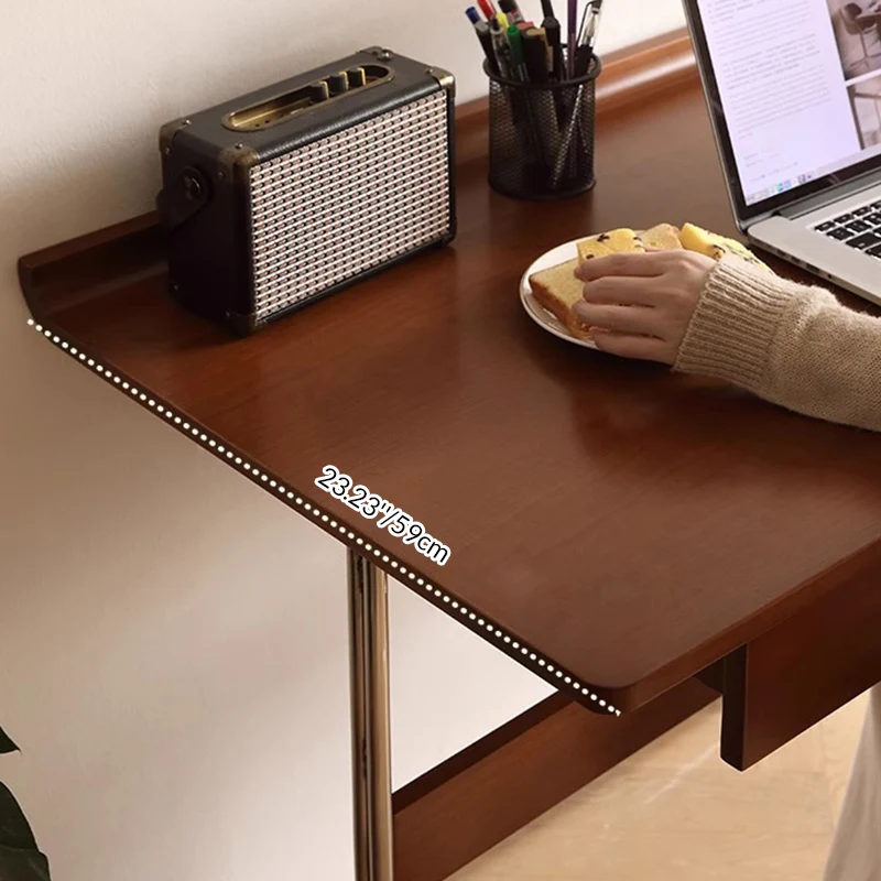 Traditional Mid-Century Cherry Wood Stainless Steel Y-Shaped Rectangular Desk 1-Tier For Bedroom