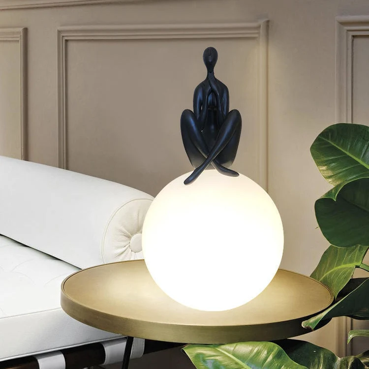 Modern Art Deco Person Embracing Sitting Ball Resin PE 1-Light Table Lamp For Bedroom