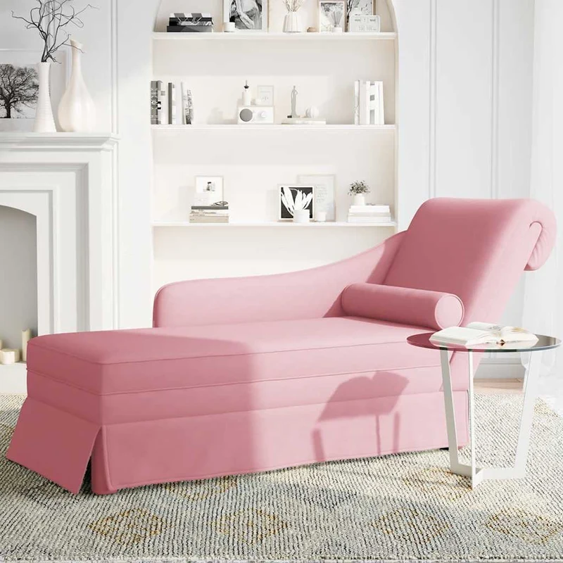 Chaise lounge c/ reforço/apoio de braços direito veludo rosa