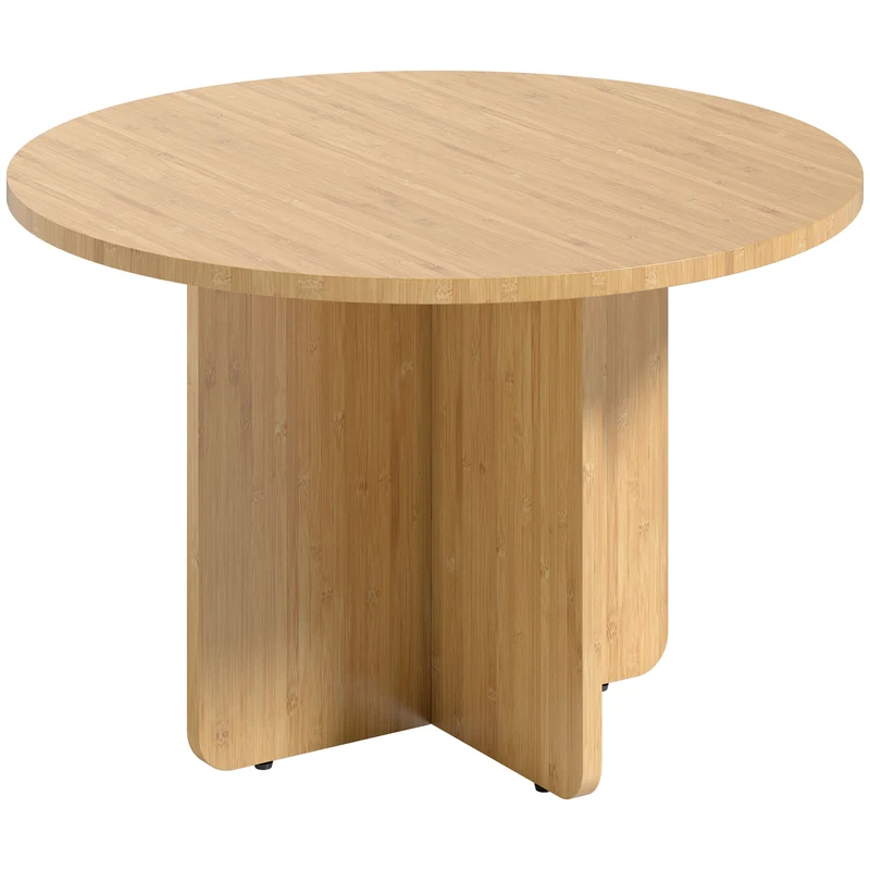 Mesa de centro redonda, mesa de sala em bambu com base em cruz, madeira natural