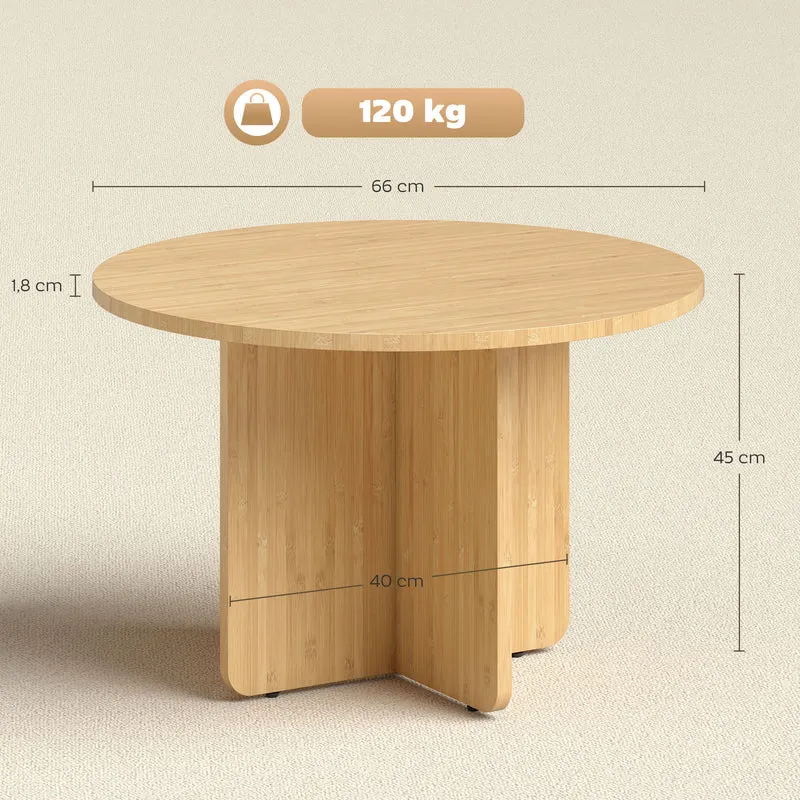 Mesa de centro redonda, mesa de sala em bambu com base em cruz, madeira natural