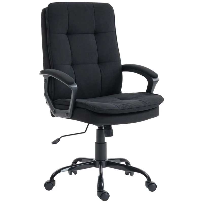 Cadeira de Escritório Ergonômica em Tecido Efeito Linho Altura Ajustável Função de Balanço Capacidade 120 kg Preto