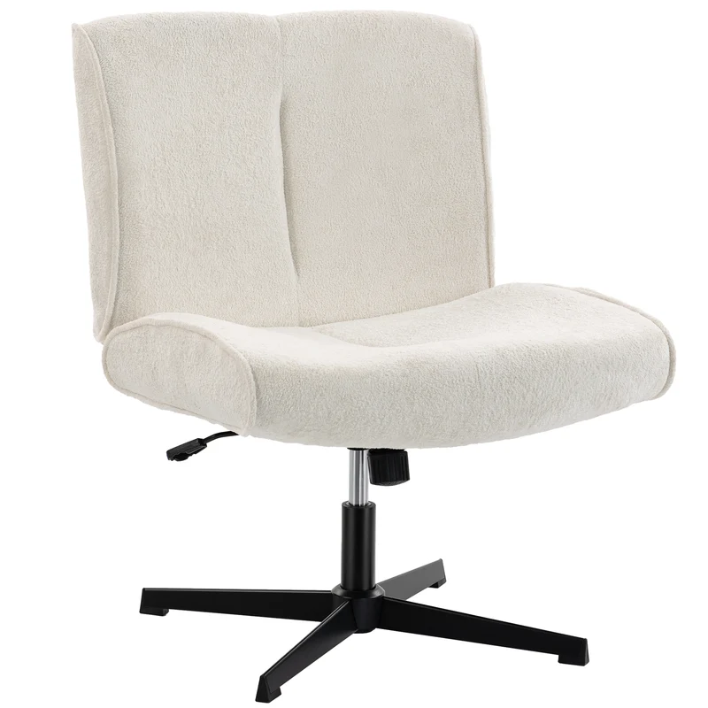 Poltrona de Destaque Giratória Poltrona Lounge Estofada em Veludo com Ajuste de Altura para Sala de Estar Escritório Creme Branco