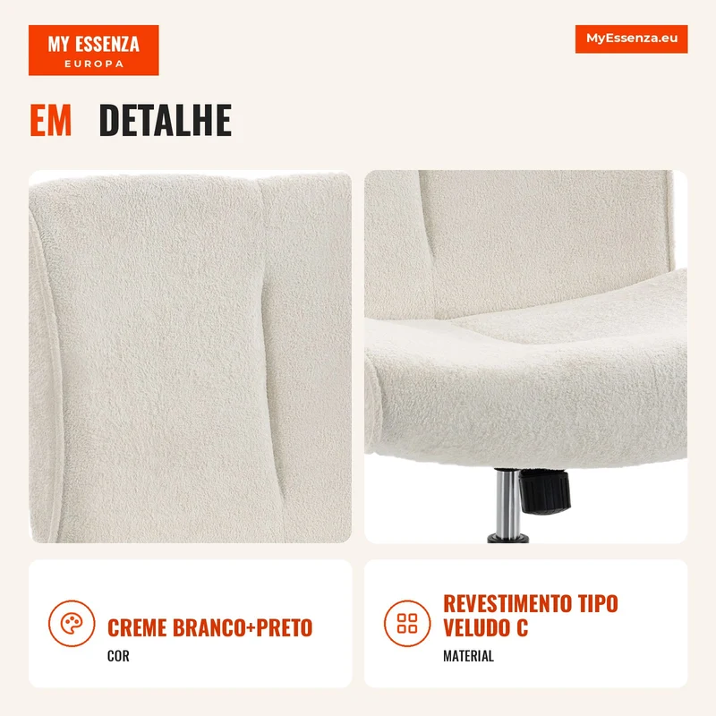 Poltrona de Destaque Giratória Poltrona Lounge Estofada em Veludo com Ajuste de Altura para Sala de Estar Escritório Creme Branco