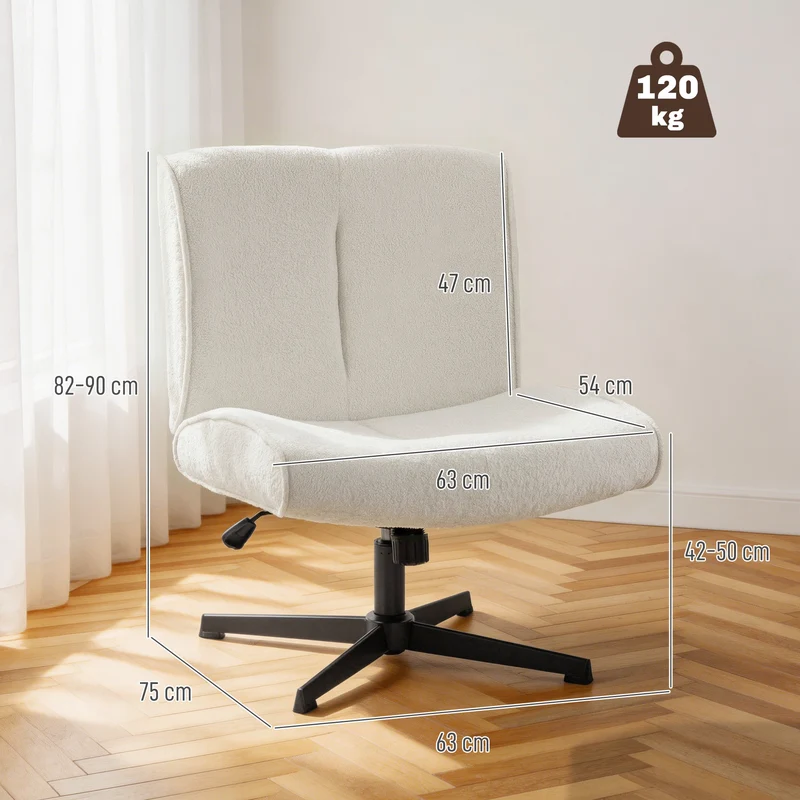 Poltrona de Destaque Giratória Poltrona Lounge Estofada em Veludo com Ajuste de Altura para Sala de Estar Escritório Creme Branco