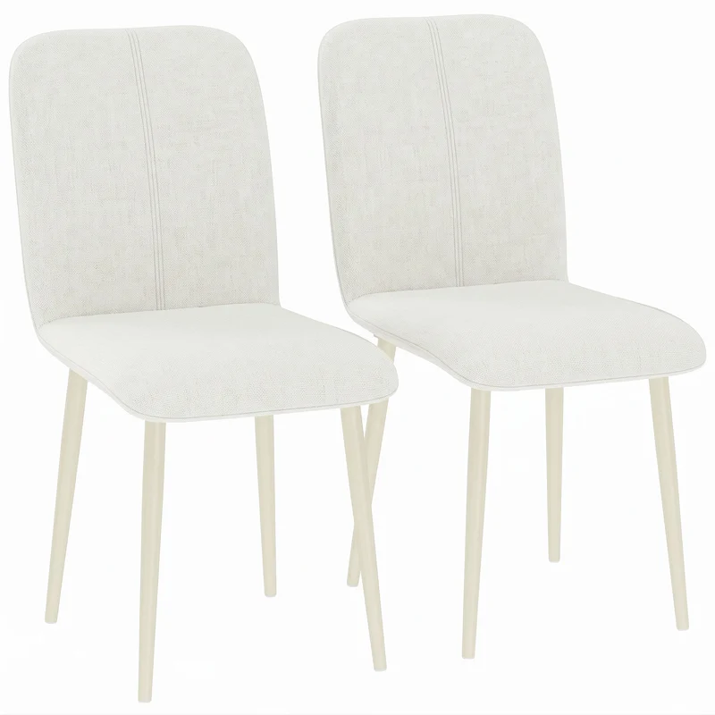 Conjunto de 2 Cadeiras de Sala de Jantar Cadeiras de Cozinha Estofadas com Aparência de Linho e Pés Leves Creme
