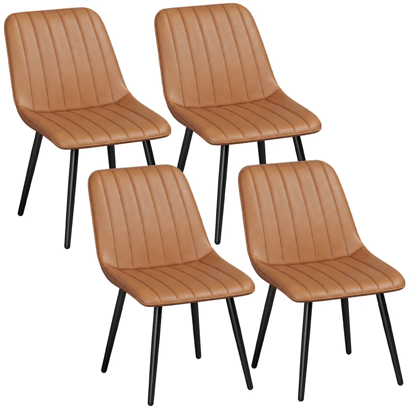 Conjunto de 2 Cadeiras de Sala de Jantar Modernas Encosto e Assento Curvados em Revestimento Sintético 51x61x78 cm Castanho