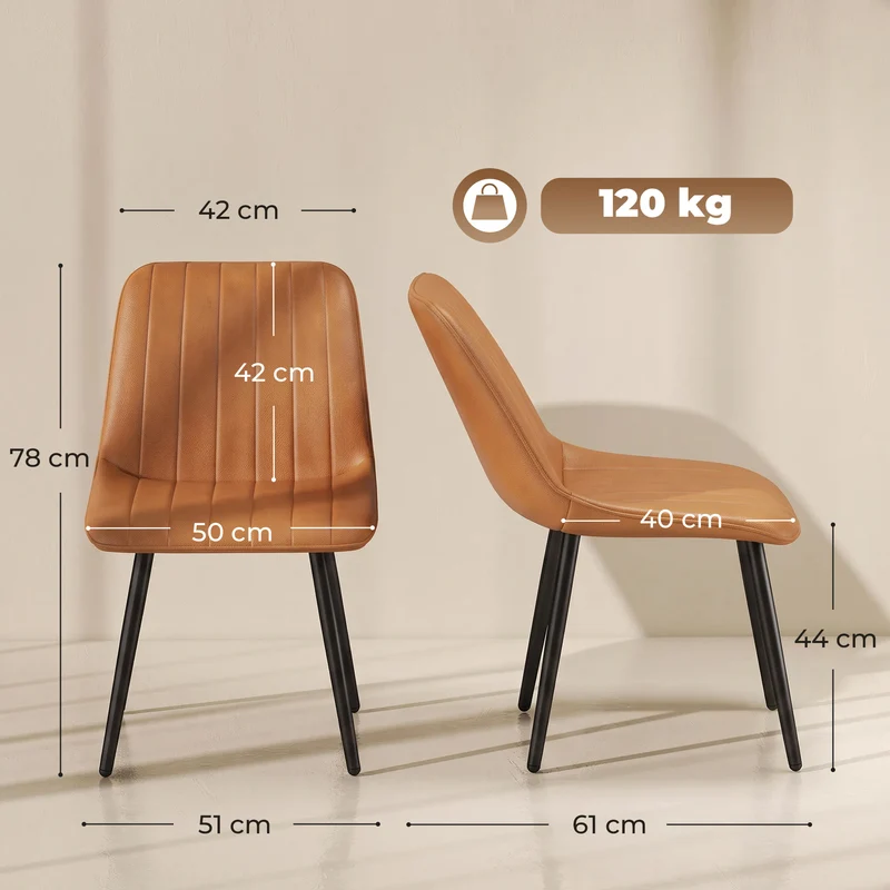 Conjunto de 2 Cadeiras de Sala de Jantar Modernas Encosto e Assento Curvados em Revestimento Sintético 51x61x78 cm Castanho