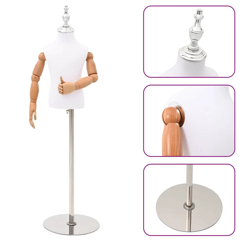 Mannequin Ajustável de 120-157 cm com Base Unisexo PP Branco