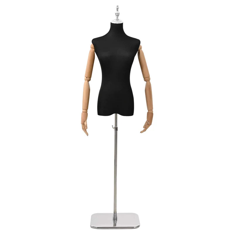 Mannequin Ajustável de 165-213 cm com Base Feminino PP Preto
