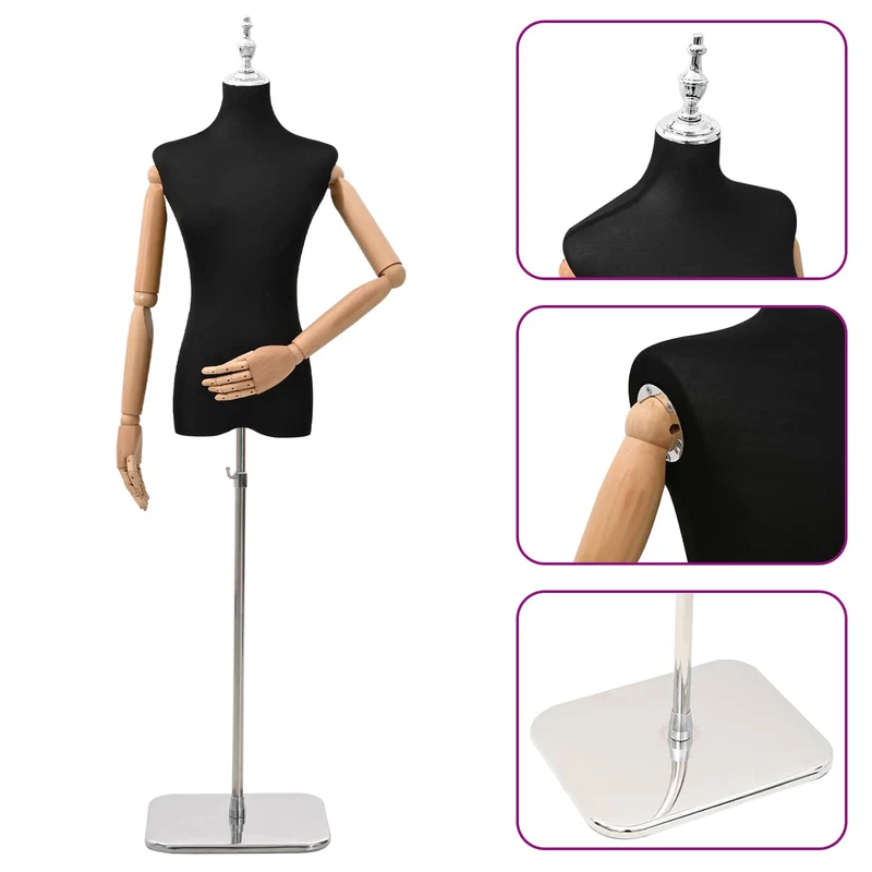 Mannequin Ajustável de 165-213 cm com Base Feminino PP Preto