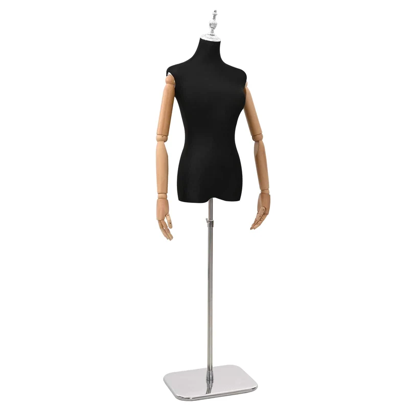 Mannequin Ajustável de 165-213 cm com Base Feminino PP Preto