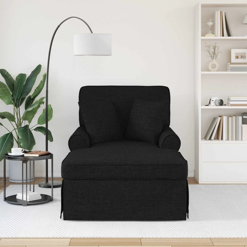 Chaise Lounge com Saia 3 unid. Preto tecido 91 x 157 x 91 cm