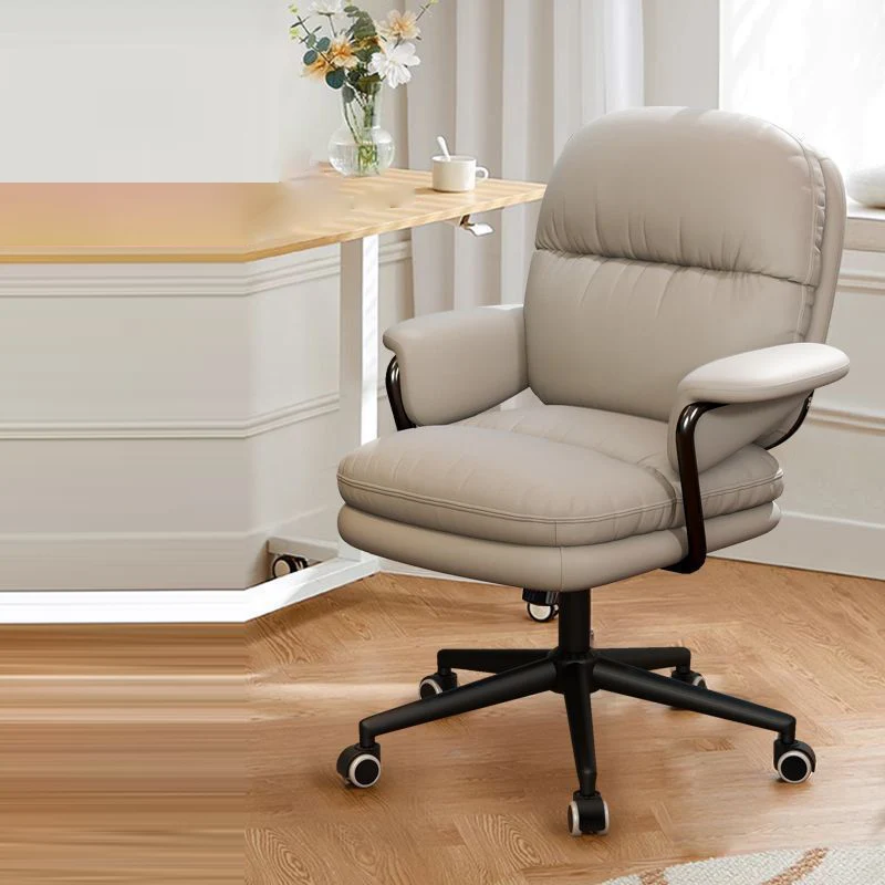 Contemporary Luxury Square Faux Leather Upholstered Height Adjustable Swivel Desk Chair Armrest For Home Office