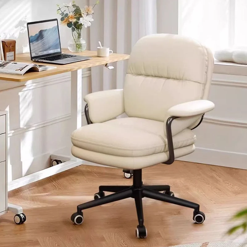 Contemporary Luxury Square Faux Leather Upholstered Height Adjustable Swivel Desk Chair Armrest For Home Office