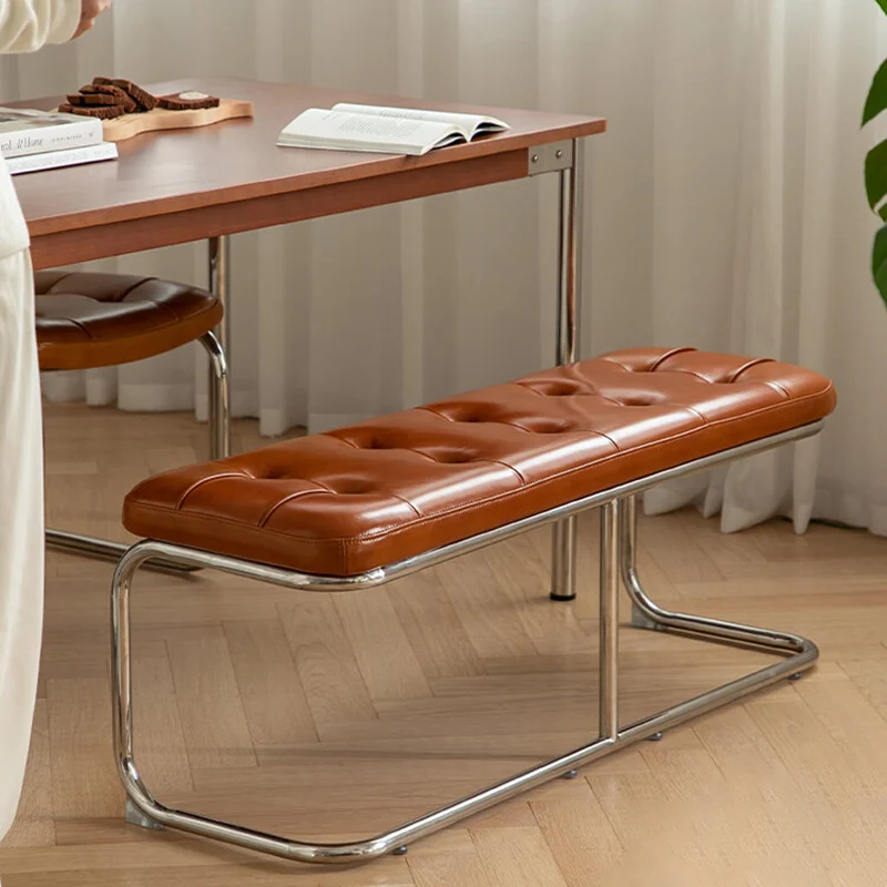 Traditional French Rectangle Geometry PU Leather Iron Bench Backless Armless For Entryway
