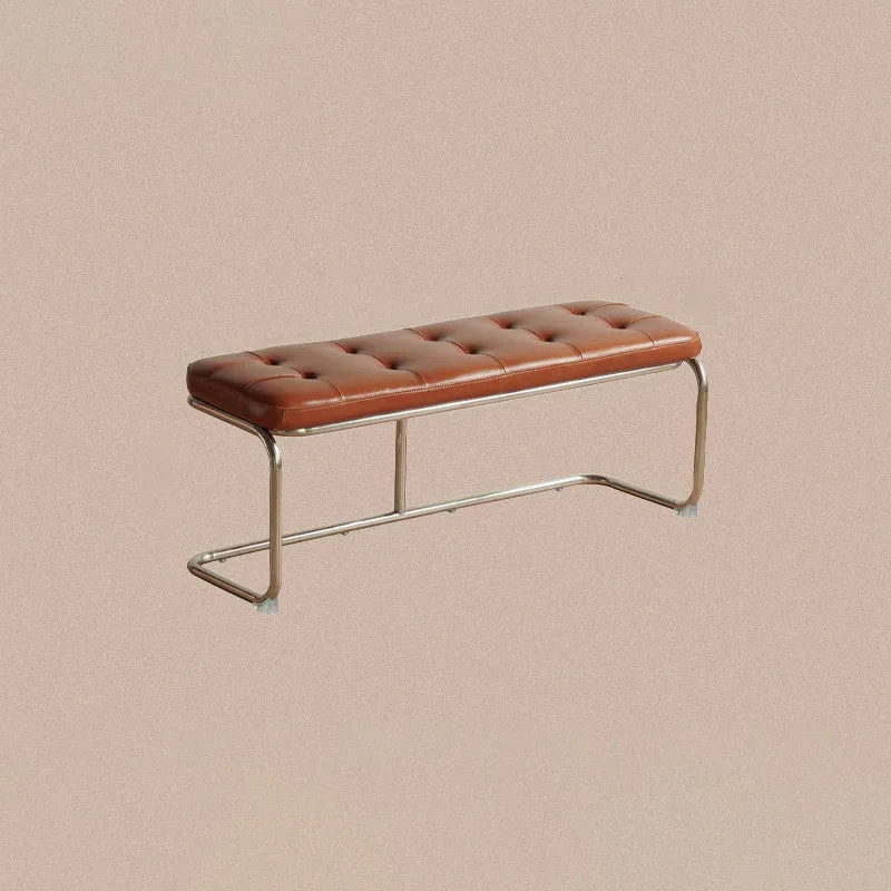 Traditional French Rectangle Geometry PU Leather Iron Bench Backless Armless For Entryway