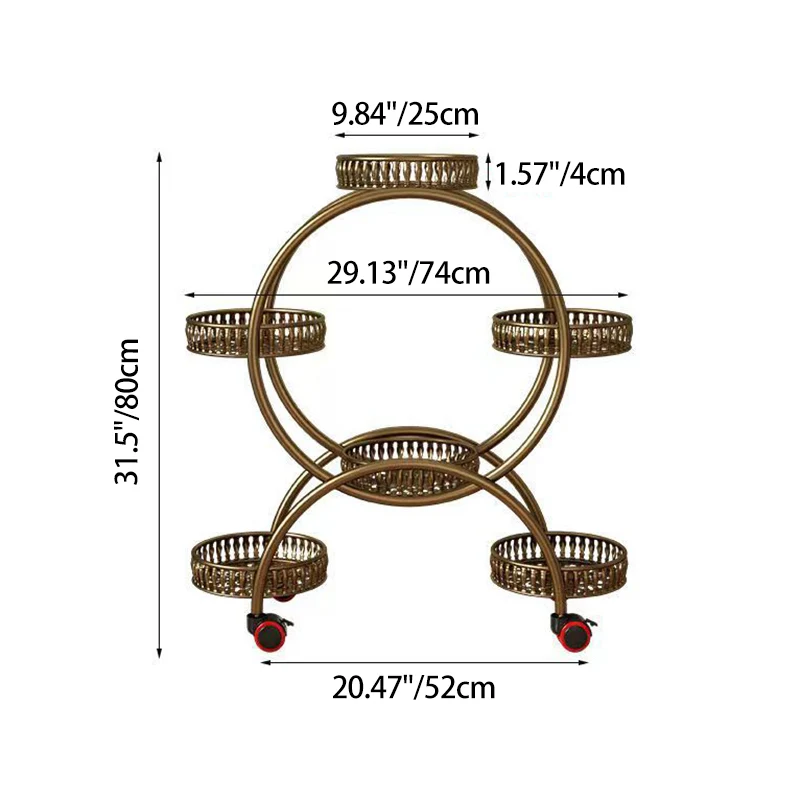 Modern Minimalist Movable Round Ferris Wheel-Shaped Carbon Steel Display Rack 4/6/8-Tray For Balcony