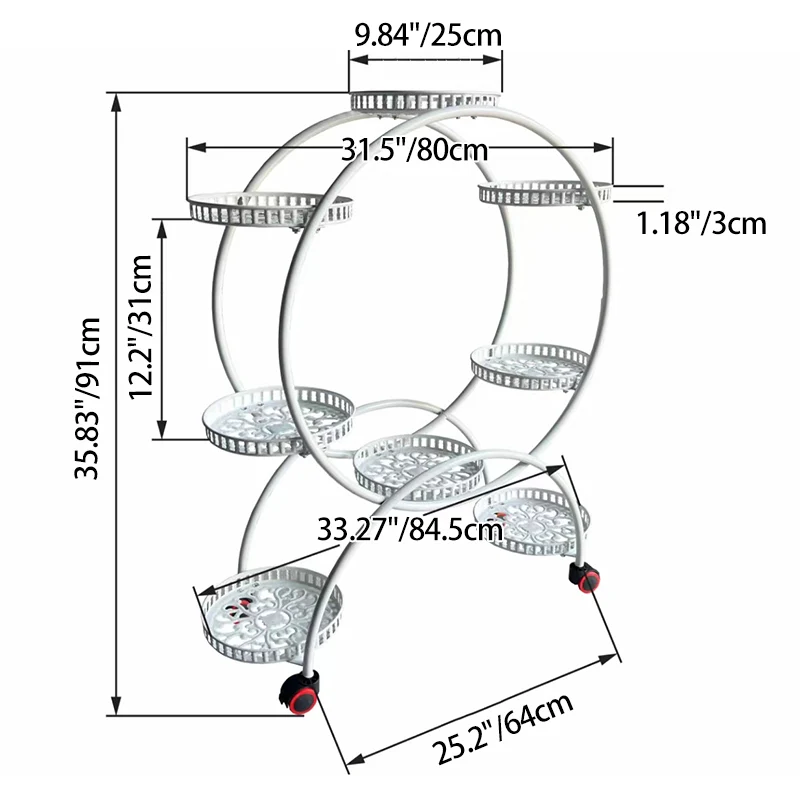 Modern Minimalist Movable Round Ferris Wheel-Shaped Carbon Steel Display Rack 4/6/8-Tray For Balcony