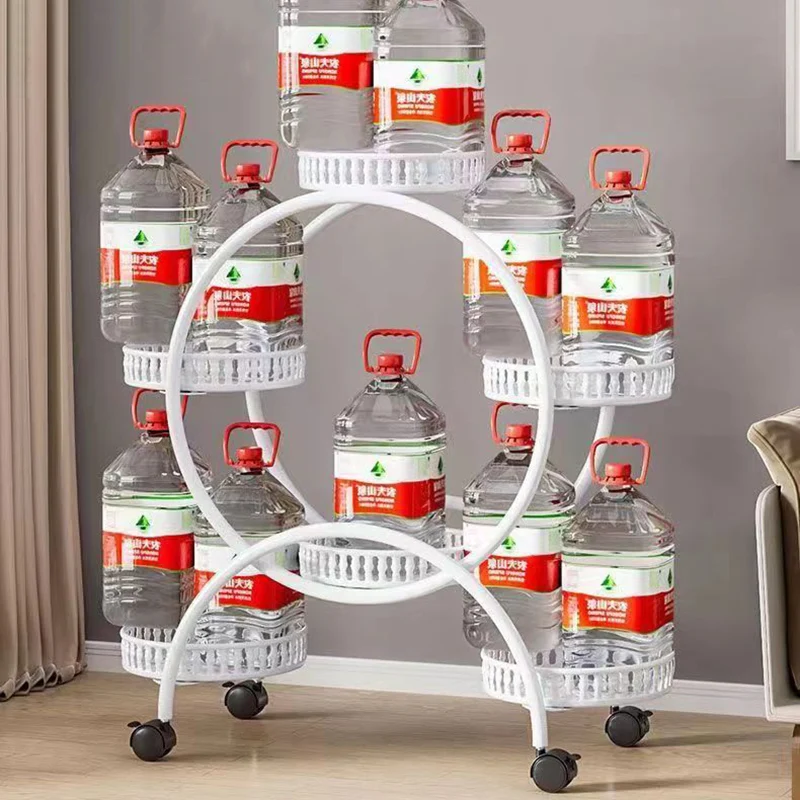 Modern Minimalist Movable Round Ferris Wheel-Shaped Carbon Steel Display Rack 4/6/8-Tray For Balcony