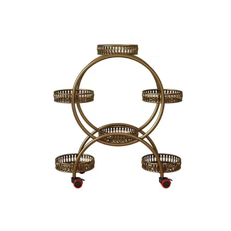 Modern Minimalist Movable Round Ferris Wheel-Shaped Carbon Steel Display Rack 4/6/8-Tray For Balcony