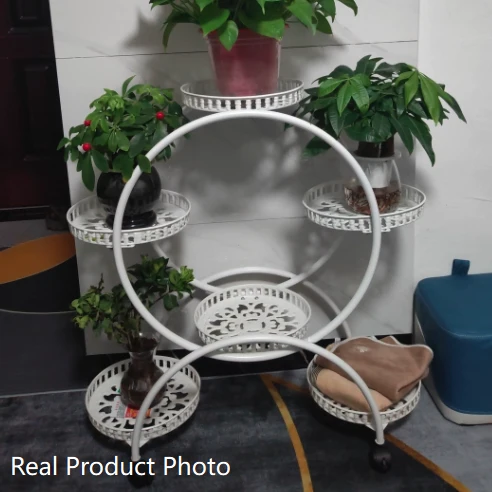 Modern Minimalist Movable Round Ferris Wheel-Shaped Carbon Steel Display Rack 4/6/8-Tray For Balcony