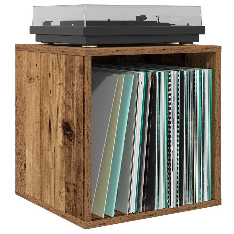 Caixa de Álbum de Vinil Madeira antiga 37 x 36,5 x 38 cm