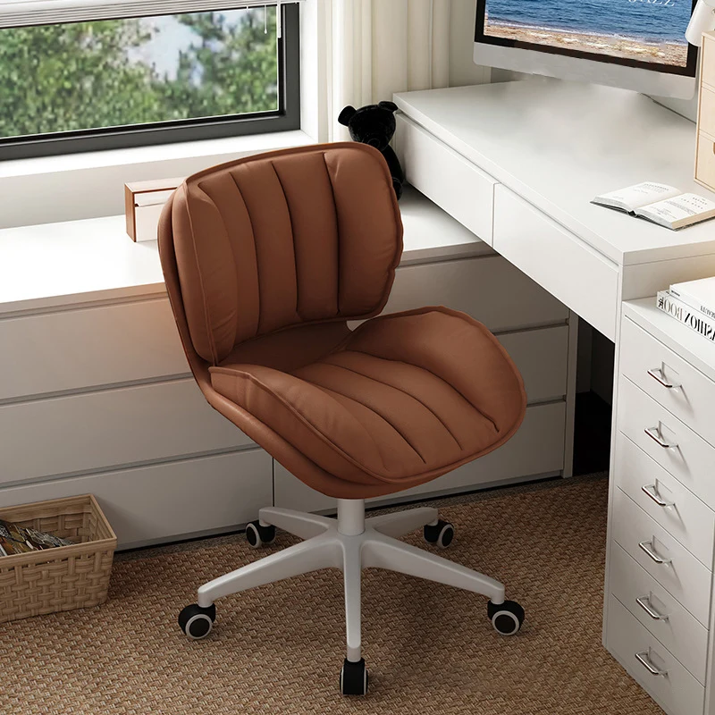 Modern Minimalist Square-Striped Iron Faux Leather Foam Desk Chair Adjustable Removable Backrest Armless For Home Office