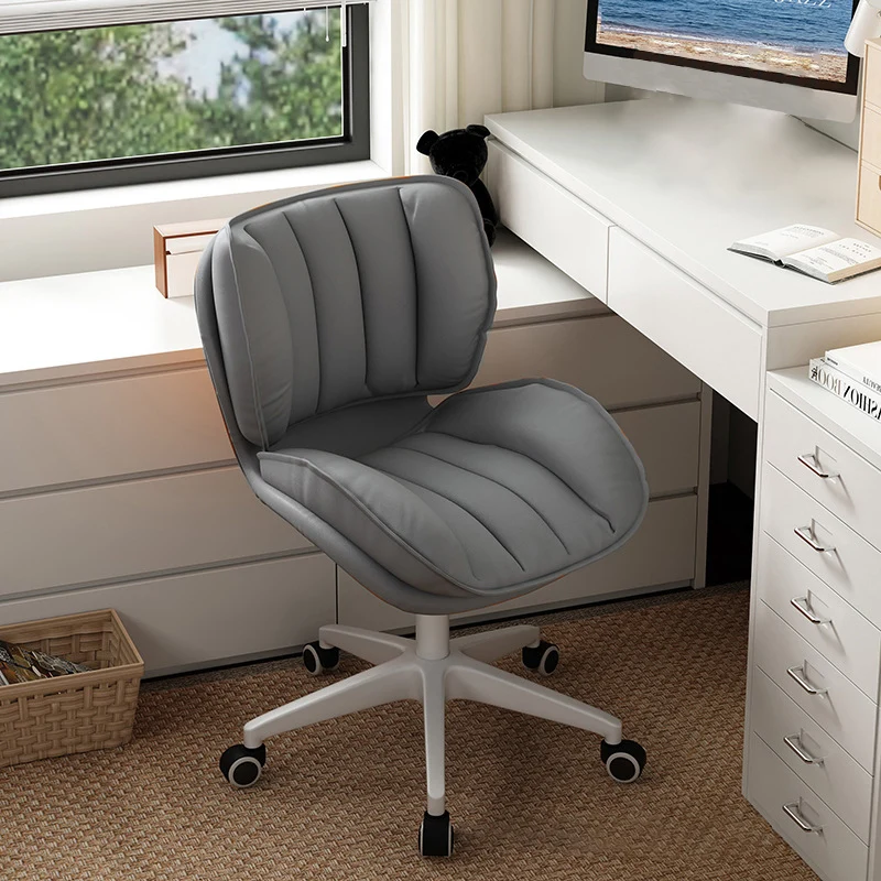 Modern Minimalist Square-Striped Iron Faux Leather Foam Desk Chair Adjustable Removable Backrest Armless For Home Office