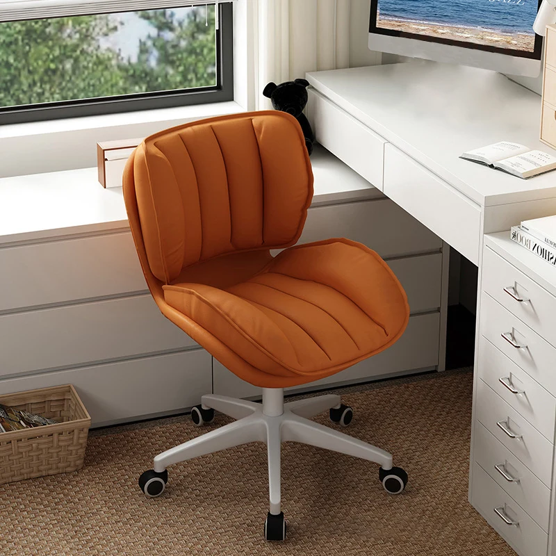 Modern Minimalist Square-Striped Iron Faux Leather Foam Desk Chair Adjustable Removable Backrest Armless For Home Office