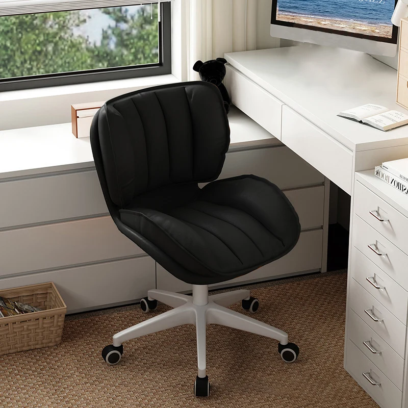 Modern Minimalist Square-Striped Iron Faux Leather Foam Desk Chair Adjustable Removable Backrest Armless For Home Office
