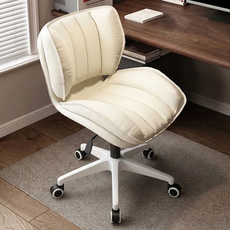 Modern Minimalist Square-Striped Iron Faux Leather Foam Desk Chair Adjustable Removable Backrest Armless For Home Office